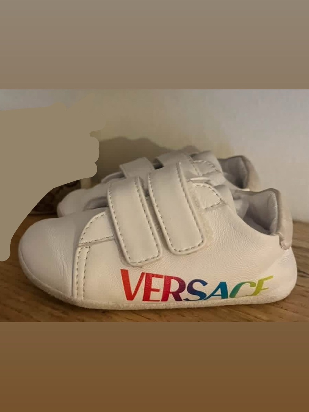 Versace White Leather Kids Sneakers with Rainbow Logo